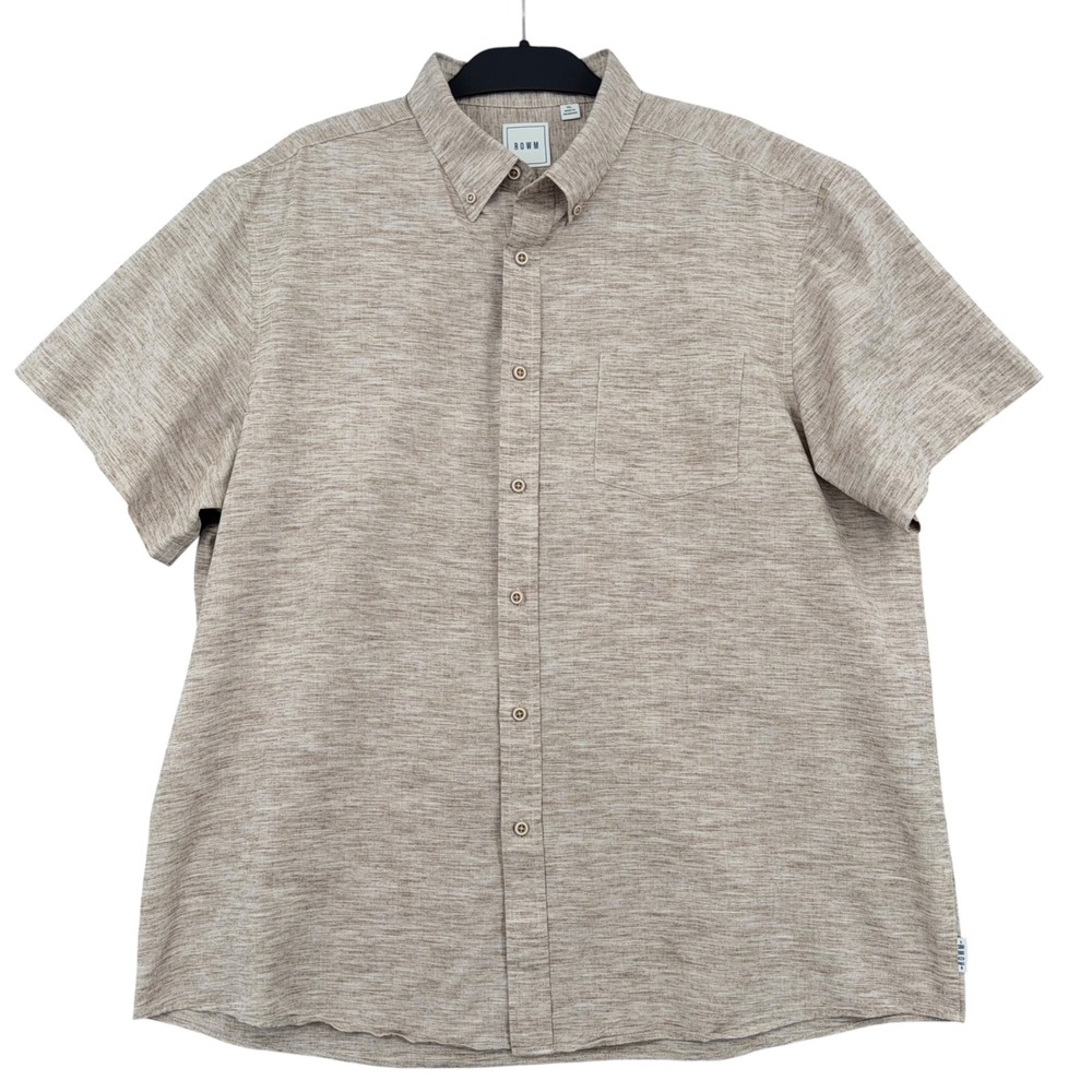 ROWM Button Down Shirt Mens XL Cotton Blend Tan Short Sleeve